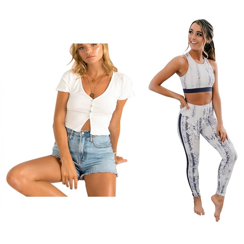 

Workout Clothes for Women Sports Bra and Leggings Set XL with Fashion Sexy Women Short Sleeve Crop Top White L, As shown