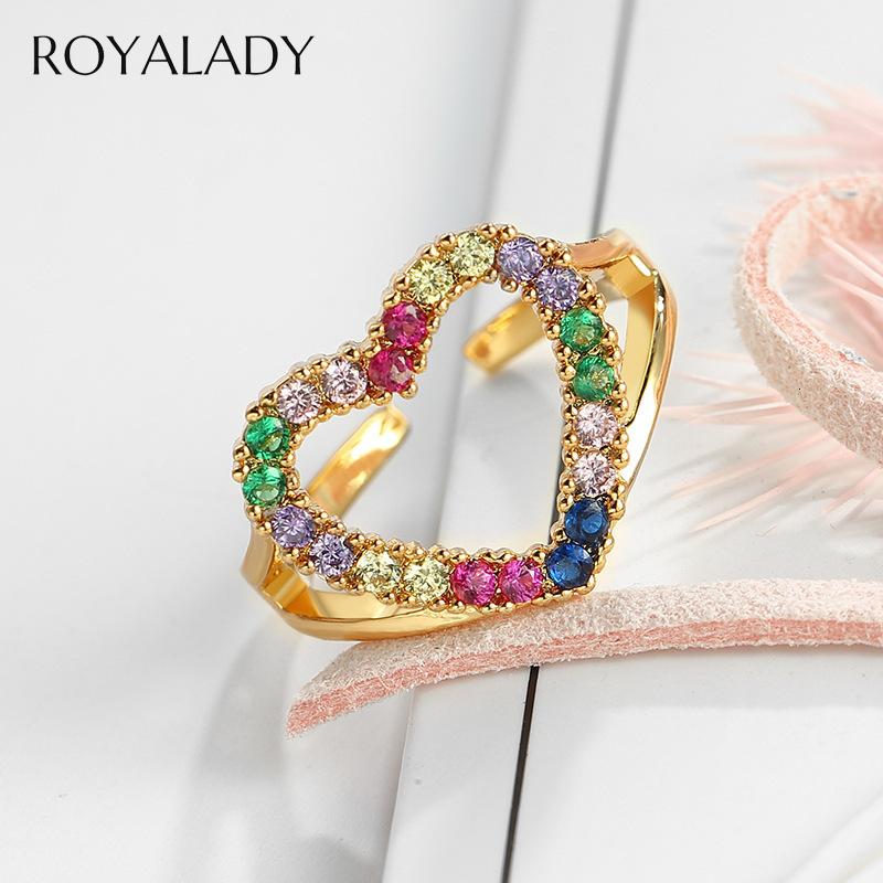 

Fashion Heart Rainbow Crystal Rings Female Exquisite Silver Gold Color Zircon Engagement Wedding Eternity Rings Colorful Jewelry