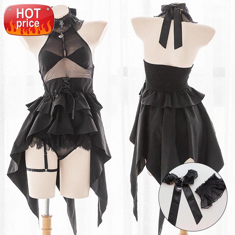 

Female Anime Love Live Cosplay Halloween Costumes for Women Sweet Cute Lovely Black Dress Thong Role Play Cowgirl Costume Outfit #iA8X, Black;white