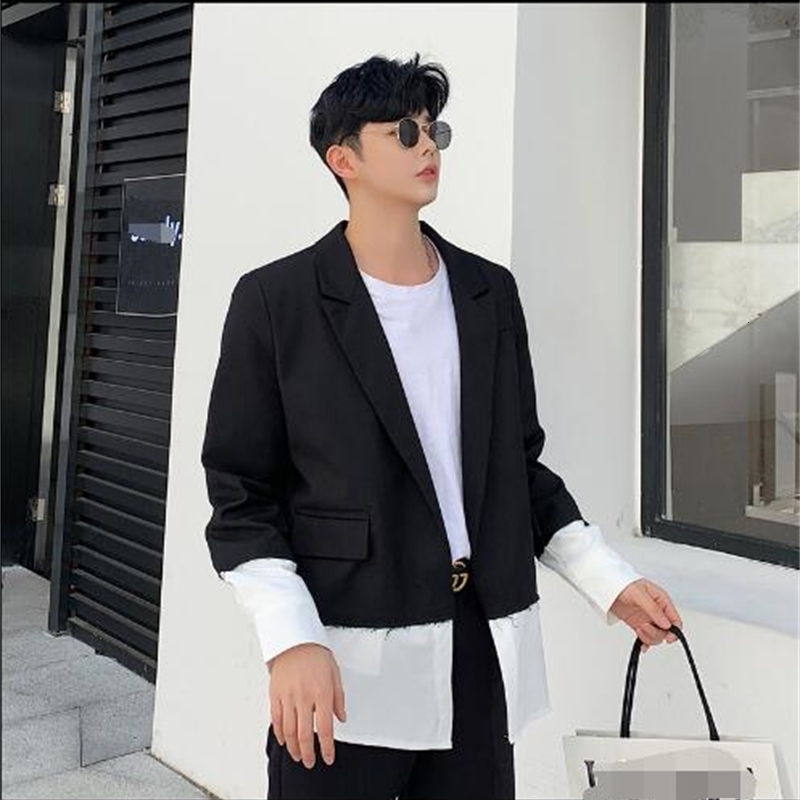 

2021 New Black Personality Small Male Suit Loosely Western Design Sense Sewing Sleeve Long Men's Jacket 0UGE