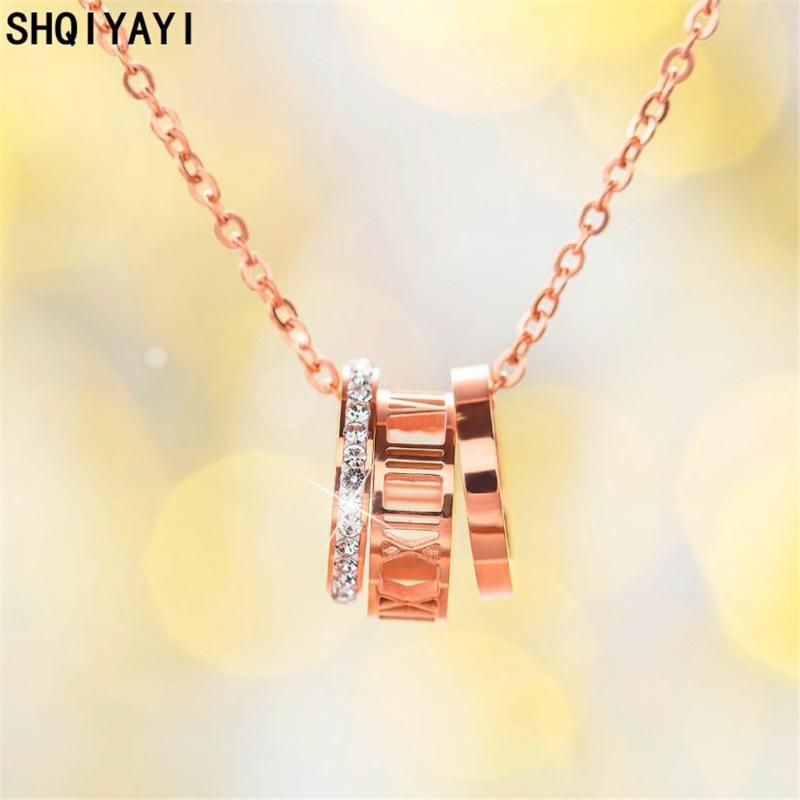 

SHQIYAYI Stainless Steel Necklace For Women Cocktail Party Fashion Jewelry Rome Digital Cubic Zirconia Accessories O1388