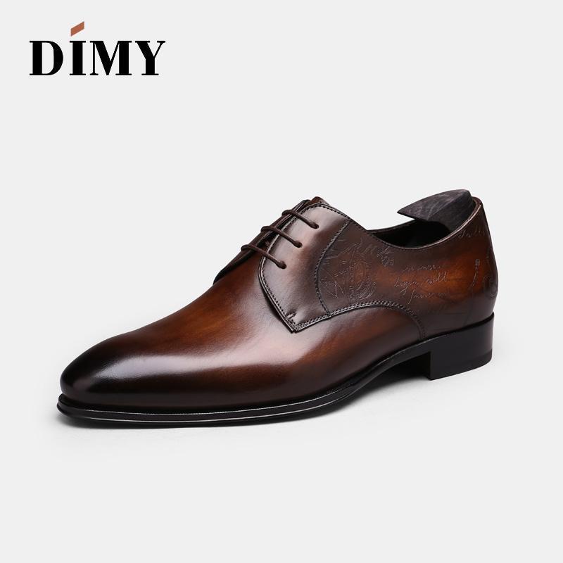 

2020 DIMY hand-brushed England dress business shoes men's belt with low shoes versatile Derby1, Brown