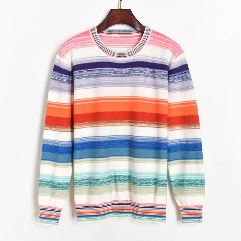 

New Fashionable Shirts for Casual Women Stripped Down Women's Pullover Fall the Neck Long Sleeves Rainbow Tops Colorful Clothes Yi1j, Picture color