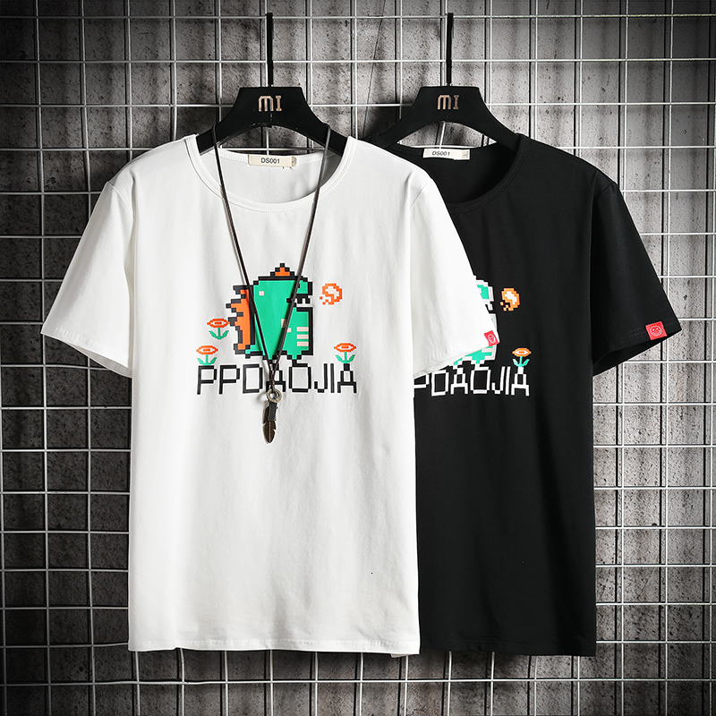 

2021 New Harajuku Funny Graffiti Dinosaur Print Streetwear Tees Shirts Mens Summer Hip Hop Casual Short Sleeve Tshirts Fashion 3jx4, White
