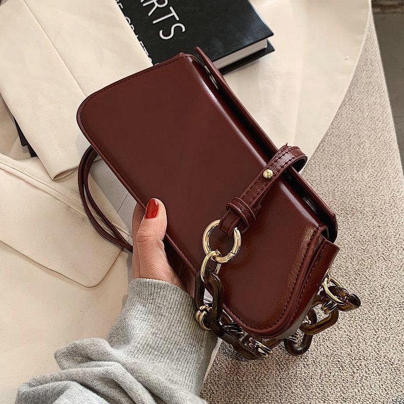 

Thick Chain PU Leather Shoulder Crossbody Bags for Women 2021 Small Handbags and Purses Female Travel Luxury Tote Bag 6947, Black