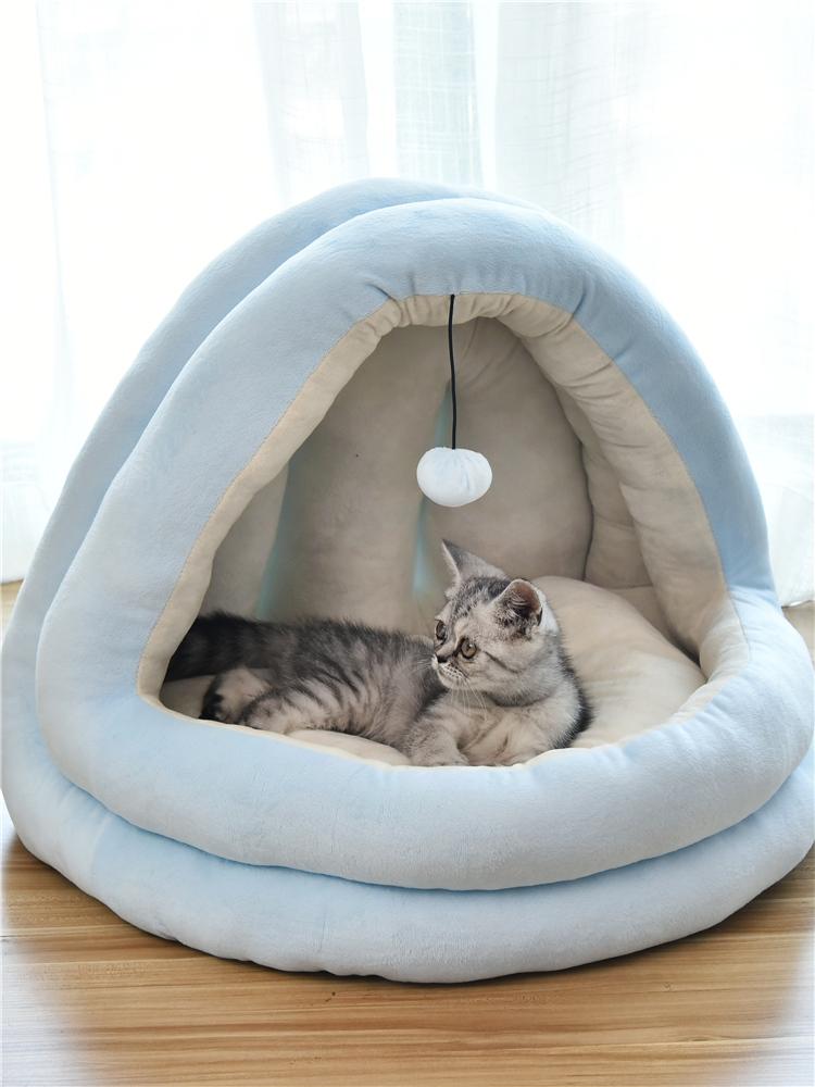 

Pet Warm Kennel Soft Warm Nest Bed For Puppy Cat Semi-Closed Pet House Winter Sleeping Bed
