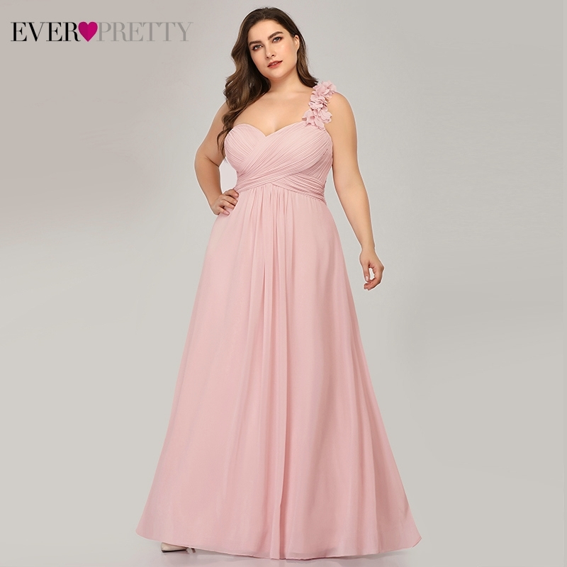 

Plus Size Bridesmaid Dresses Ever Pretty EP09768 Floral One Shoulder Sweetheart A-Line Ruffles Chiffon Wedding Party Gowns 201113, Coral