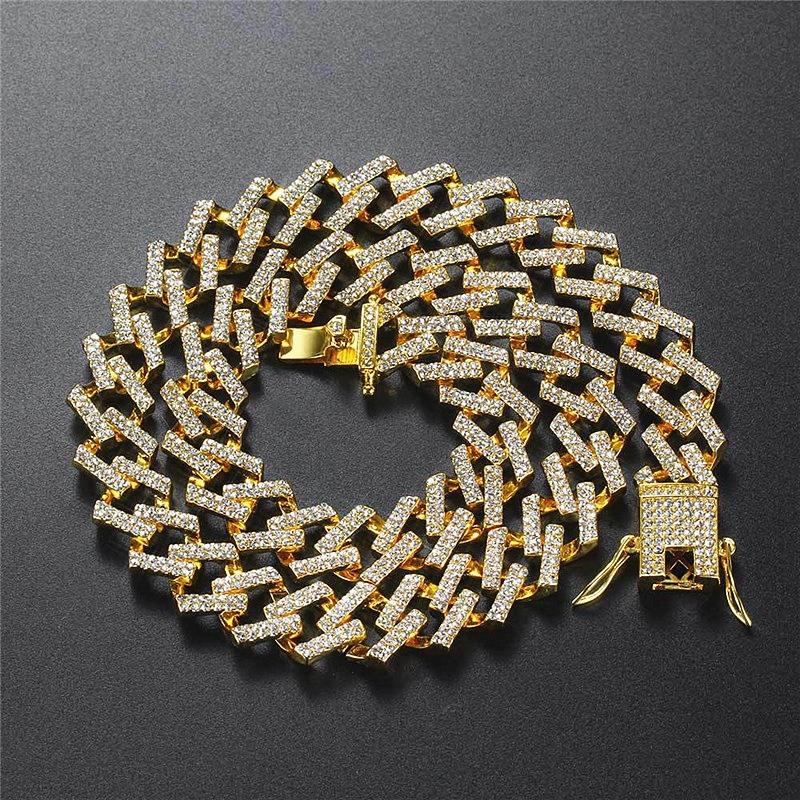

17MM New Hip Hop Men Necklace Luxury Zircon Gold Rhinestone Thick Cuban Chain Trend Couple Jewelry Women Gift