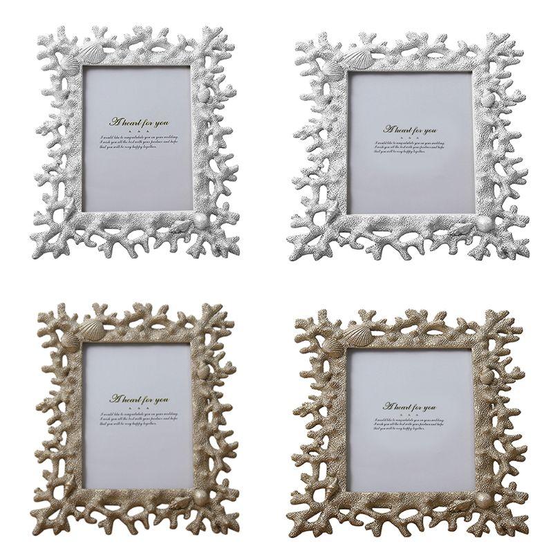 

Resin Sea Coral Picture Frame, Back Easel Seashells Conch Photo Holder Ornate 875A