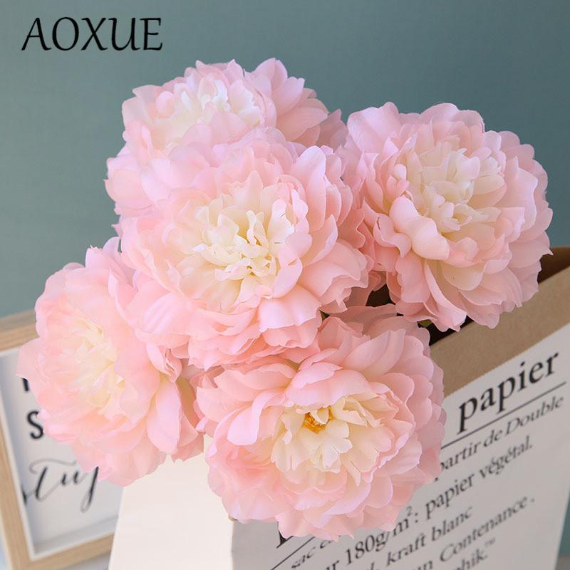 

Beautiful 5 heads peony silk bouquet high-end wedding decoration simulation fake flowers Home road decorative flower arrangement, Beige