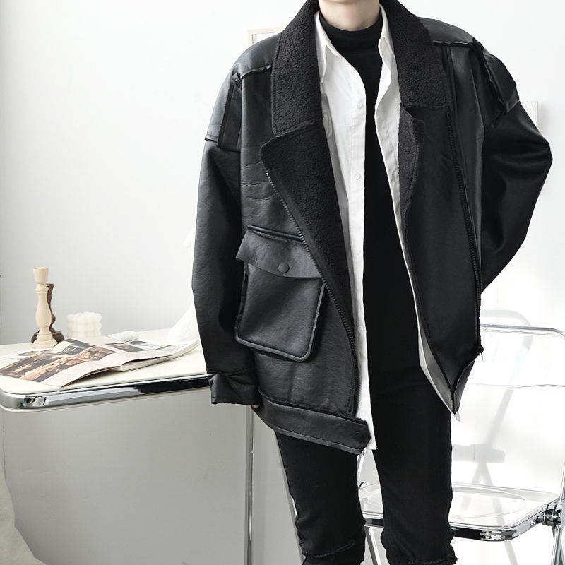 

2021 Men's Autumn New Thin Leather Jacket Long Sleeve Male Youth Wear RDZ6, Black