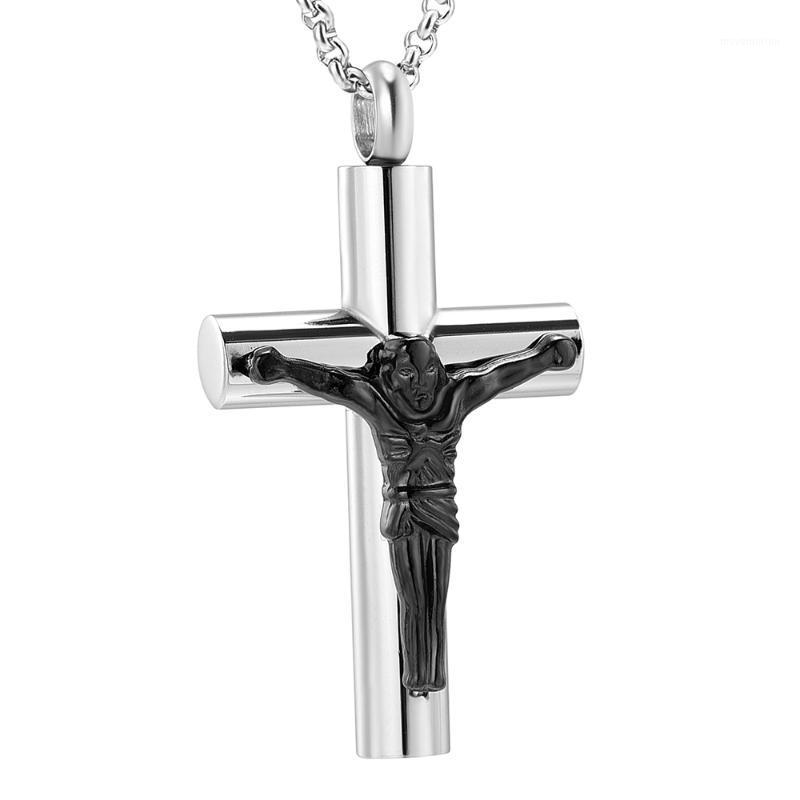 

IJD11129 Stainless Steel Cremation 2 Size Black Jesus Cross Keepsake Memorial Pendant Necklace for Ashes Urn1