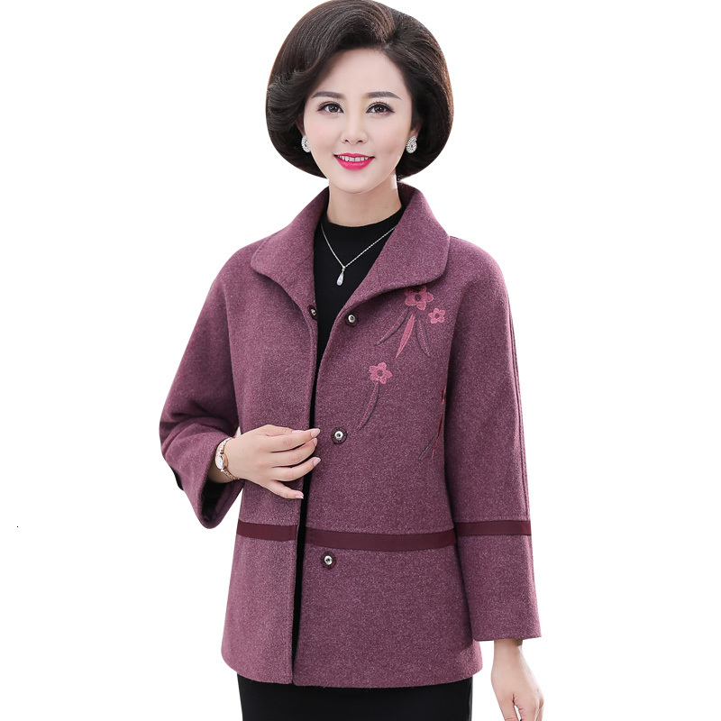 

2021 New Blended Woolen Jackets of Middle-aged Old Ladies'coat Only Winter Breasted Wool Outwear Mother Dressed K809 RGMA, Green