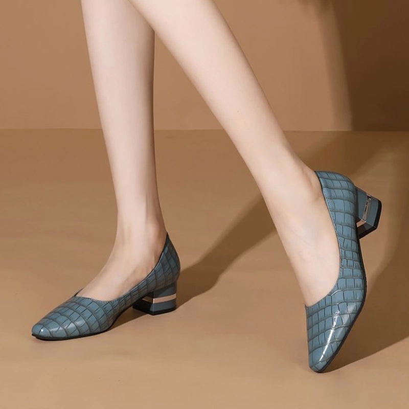 

Womne Serpentine Pumps Pointed Toe Chunky Heels Snake pattern Boat Shoes 2020 Spring Autumn Fashion Ladies Shoes Blue Red 8651N #878R