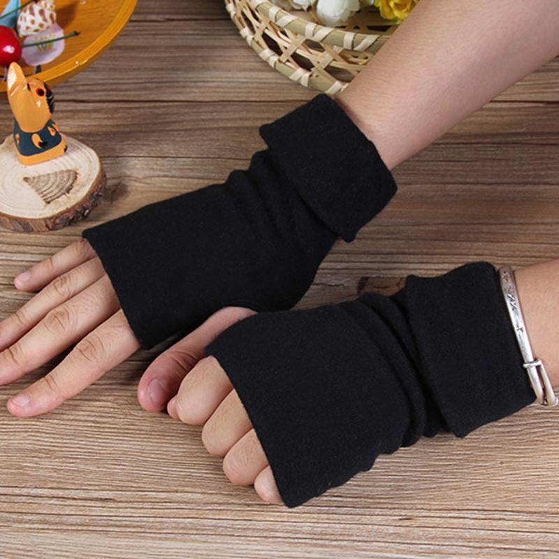 

Double layer Black Warm solid color Half Finger winter warm cotton glovesA870