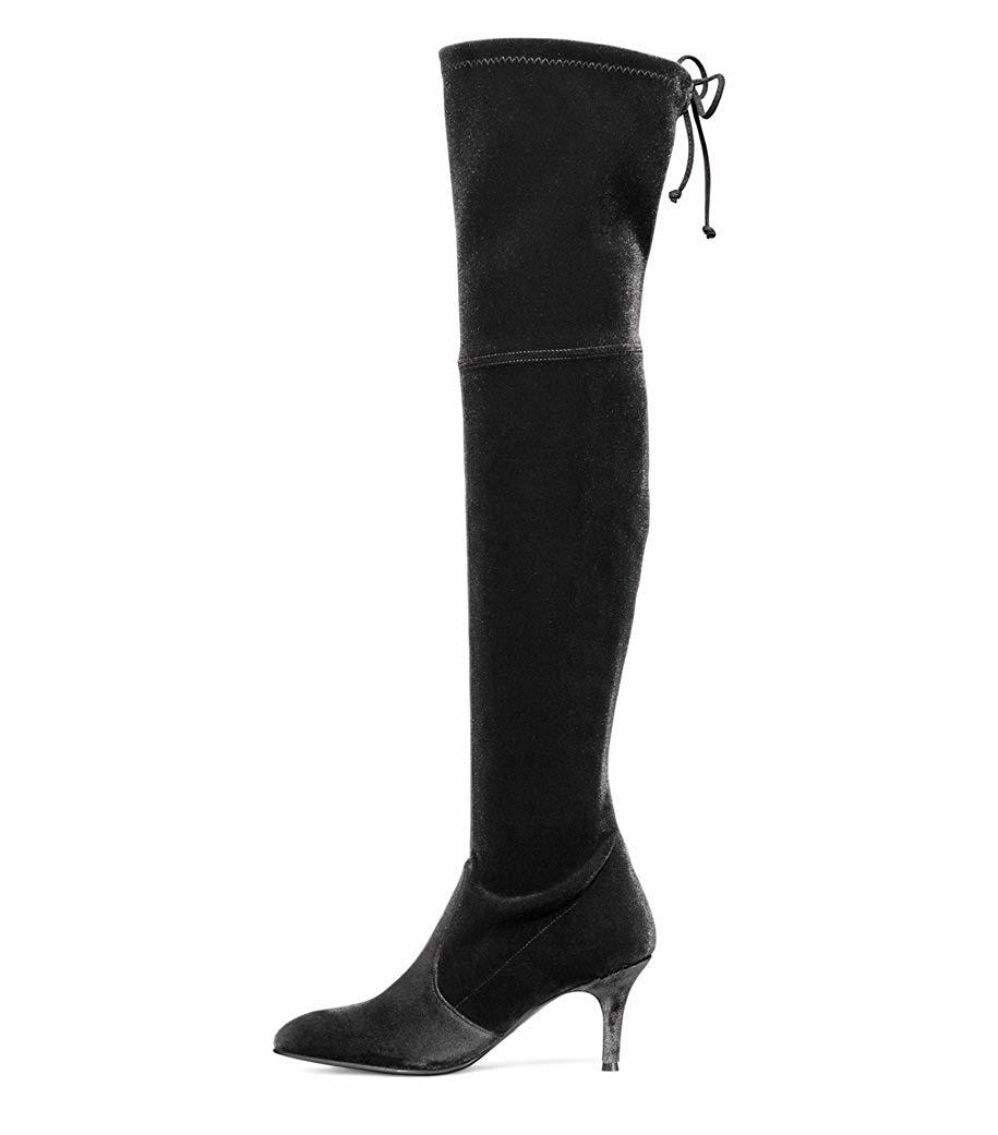 

2021 The New Long Boots, Medium Heel Female Stiletto on Knee From Toe to High Thigh Boots Ur0s, Red velvet.
