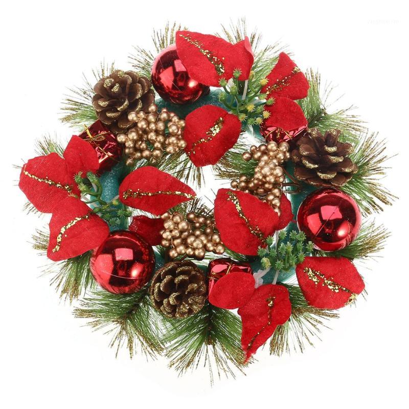 

Decorative Flowers & Wreaths 30cm Christmas Wreath Front Door Hang Garland With Pine Needles Cone Pearls For Party Decoration Red A301, Milky white