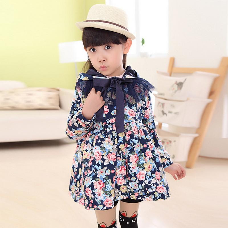 

Girls Floral Winter Trench Coat Kids Flower Hoodie Outerwear Windbreaker Children Casual Princess Jacket for Baby Girls 2-10Y, Blue
