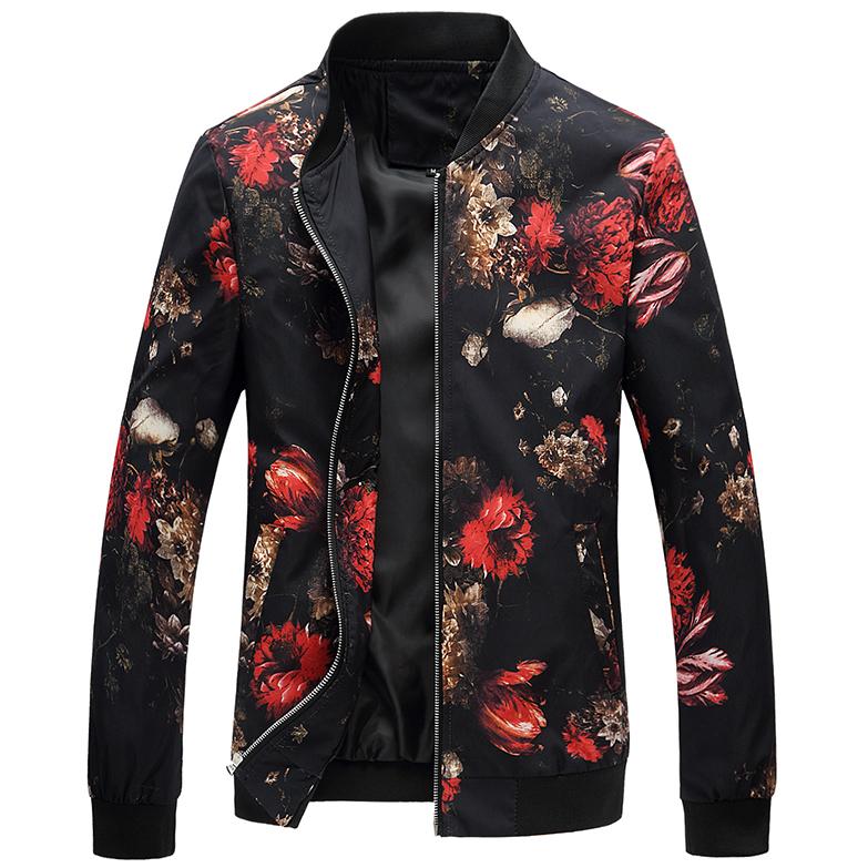 

2020 Spring Autumn Bomber Jacket Men Floral Printed Fashion Slim Fit Mens Casual Jackets Long Sleeve Mens Windbreaker Coat Male, 778