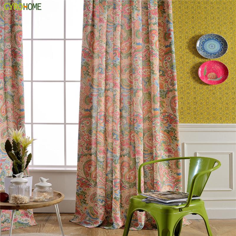 

Cotton Linen Curtains Blackout For Bedroom Fabric Colorful Floral Blinds Drapes, Curtain
