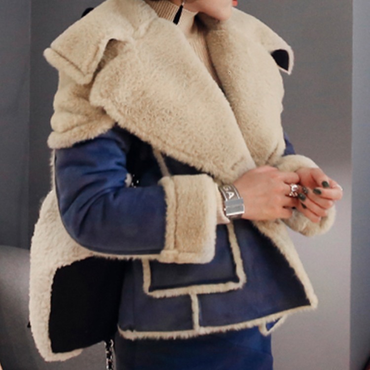 

2021 New Woman's Short Velvet Thick Female Leather Warm Fur Coat LJVZ, Blue
