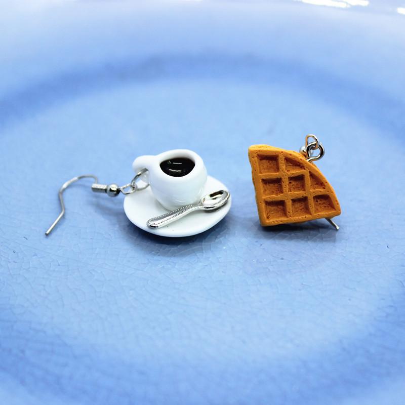 

Original Funny Earrings Mini Simulation Pocket Coffee Waffles Women's Creative Fashion Spoon Teacup Personality DIY Jewelry Gift