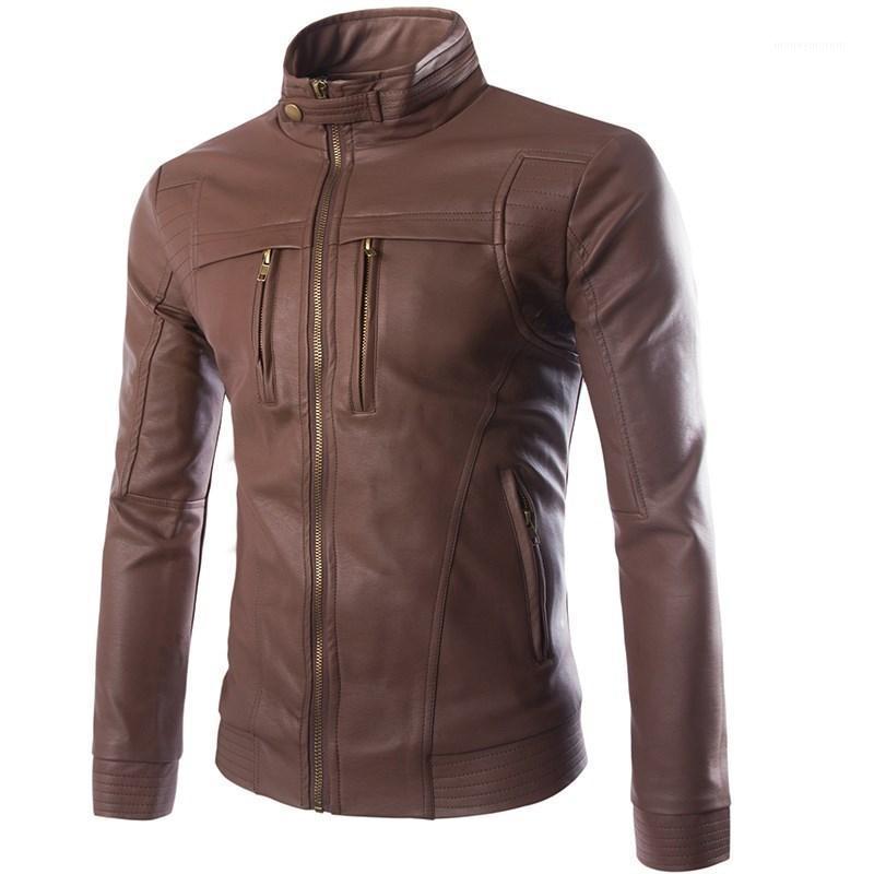 

High Quality Men Leather Jacket 2020 Autumn Stand Collar Multi-Zipper Men's motorcycle clothing Boutique Men PU Leather Jacket1, Black