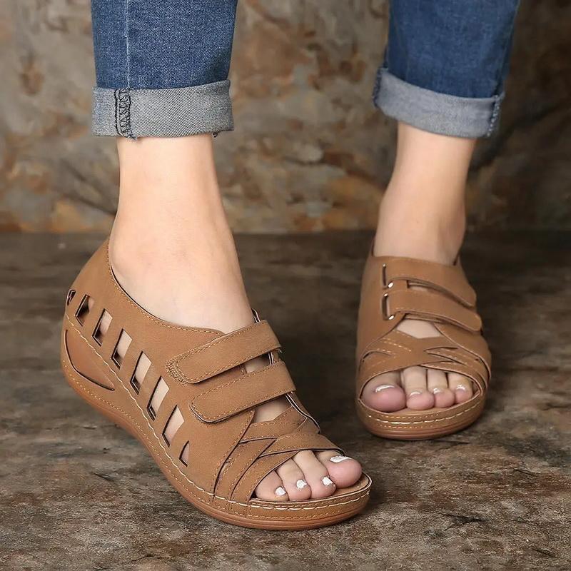 

Women Summer Flat Sandals sandalia ortopedica feminina 2021 Gladiator Sandals pu Hollow Open Toe Closed Ankle, Beige