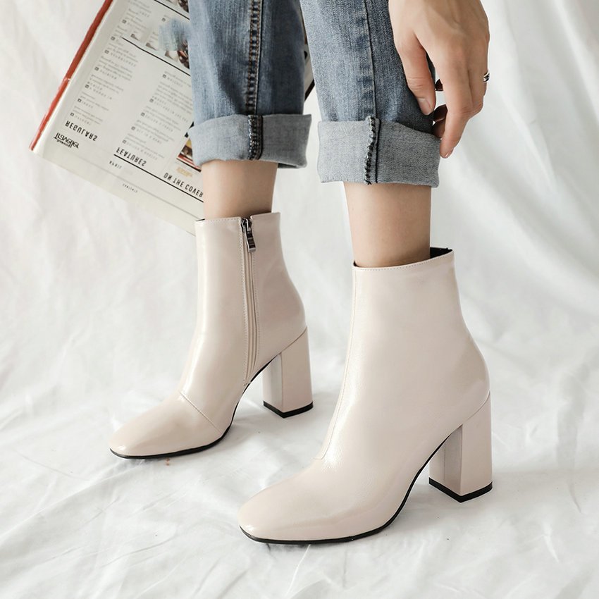 

Esveva 2020 couro plutnio conciso outono inverno sapatos femininos retro dedo do p calcanhar quadrado zper todos os jogos, Black