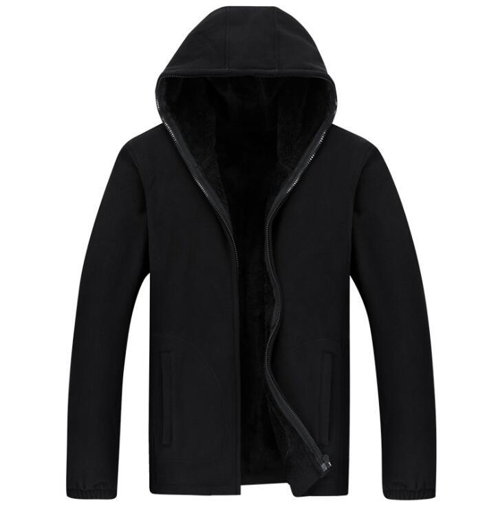 

Autumn and winter men's new fleece sweater plus velvet loose large size cardigan hooded warm fleece jacket men, Black