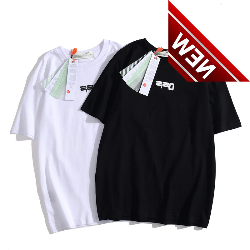 

Off style White Short Sleeve T-shirt Airport Rubber Stripe Arrstyle Print Half Men's and Women's Couple Loose Bottomed