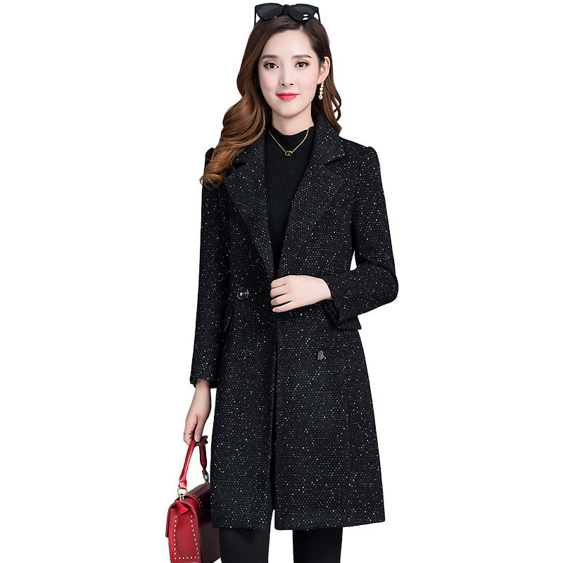 

2021 Women Winter Woolen Coat New Femme Fashion Jacket Plus Size High-end Jackets Ladies Thick Wool Coats Overcoatclothinga369 Mivg, Black
