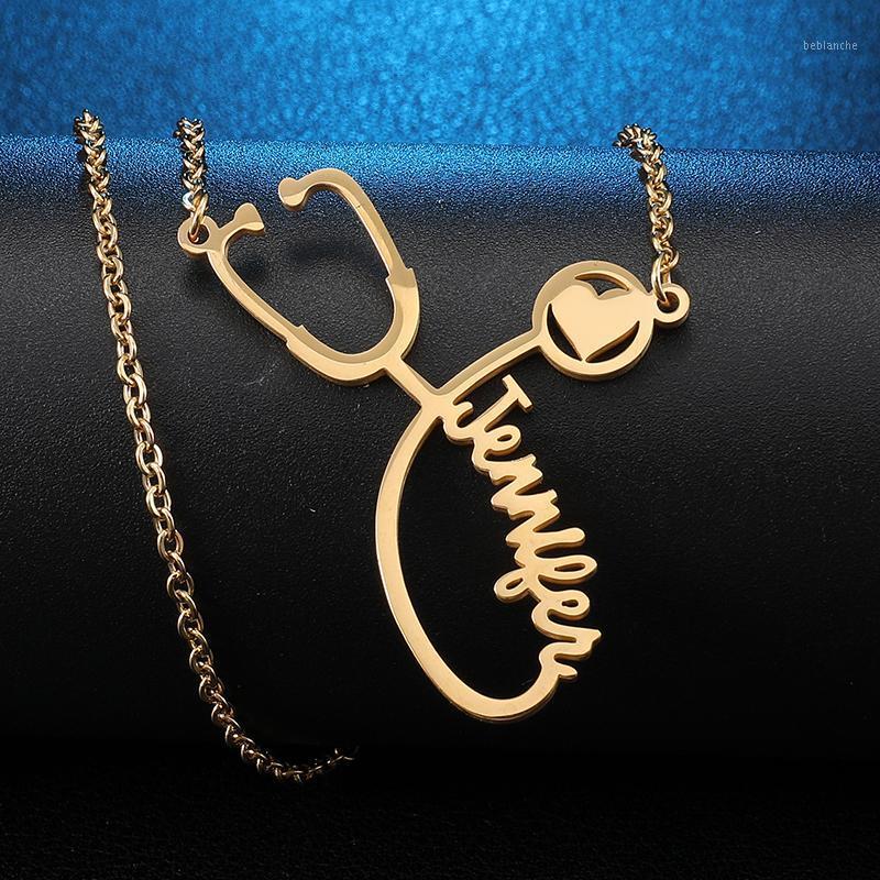 

Chains Stethoscope Necklace Lariat Heart Pendant 3 Colors Rose Gold Custom Name Collares Bijoux Femme1