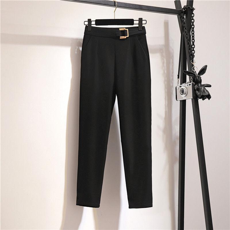 

Women 2021 Spring Autumn New Fashion High Waist Loose Pants Female Solid Color Harem Trousers Ladies Casual Straight Pants M562, Black