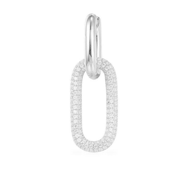 

SLJELY Fashion Punk 925 Sterling Silver Single White Zirconia Dark Grey Chain Link Earring 1pc for Women Garconne Series Jewelry