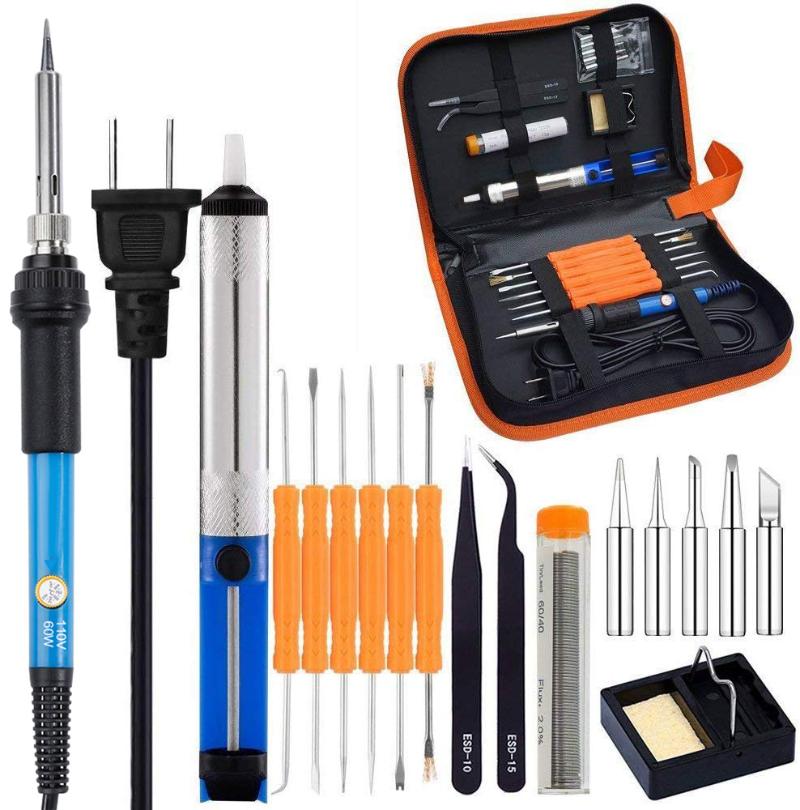 

Full Set 60W 110V/220V Electric Soldering Iron Kit with Adjustable Temperature Welding Iron Electronic Repair Tool