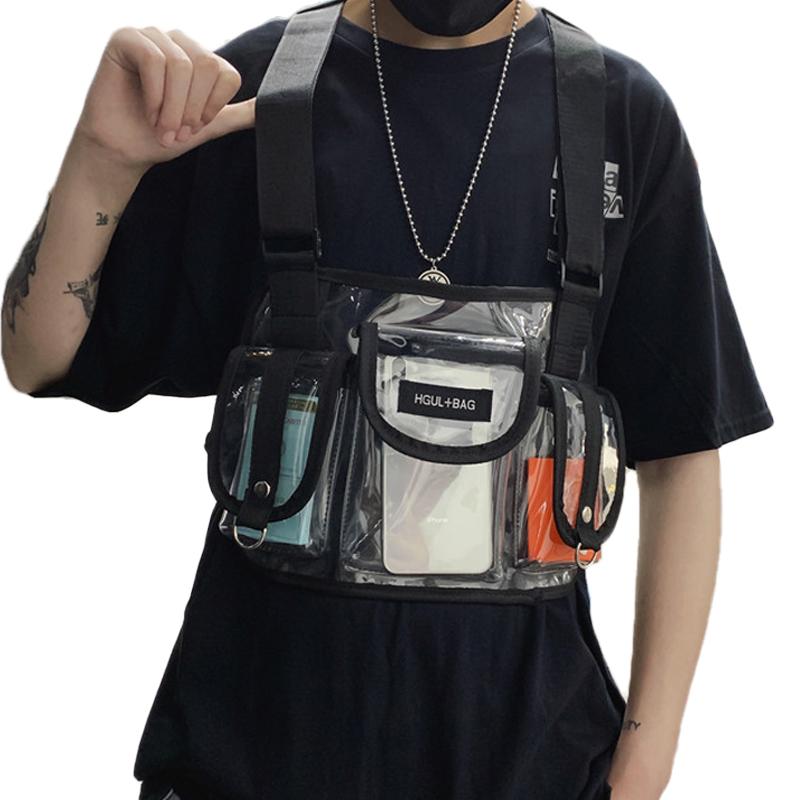 

Fashion Transparent Streetwear Hip-Hop Men Chest Rig Bag Multiple Summer Women Reflective Laser Tactical Check Chest Bags Unisex, Sky blue