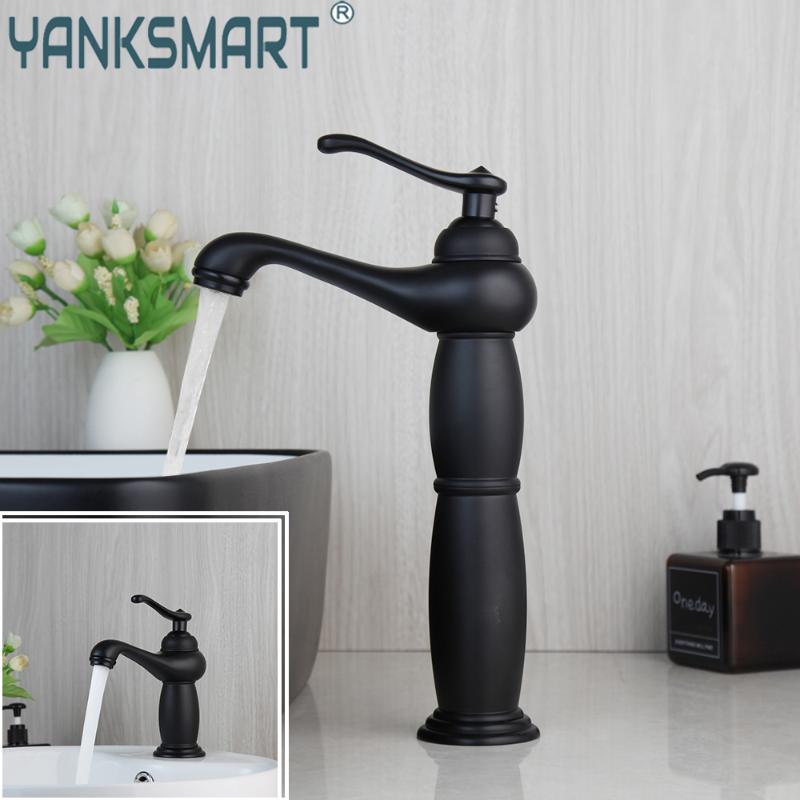 

YANKSMART Matte Black Washbasin Bathroom Faucet Single Handle Basin Sink Deck Mounted Bath Faucets Hot And Cold Mixer Water Tap