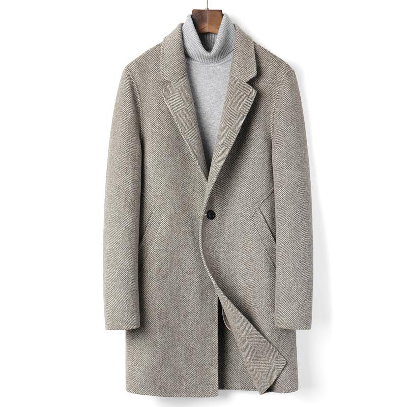 

90% wool qiu dong han edition cultivate morality men's double cashmere coat long double twill grid trench coat, See chart