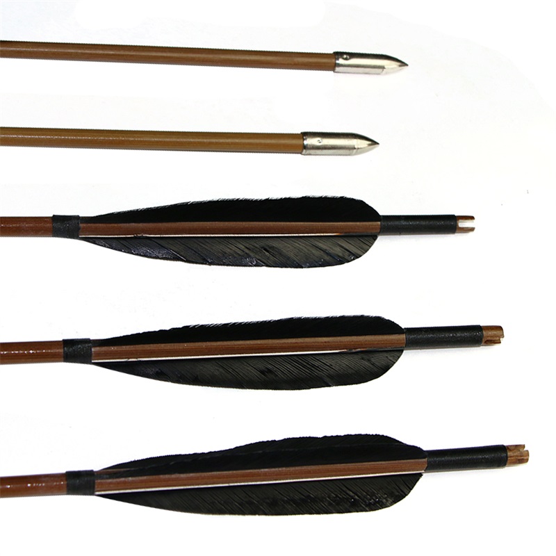 

Black feather Bamboo Arrows Turkey Feather for 20-50lbs Longbow Recurve Bow Hunting Shooting Archery