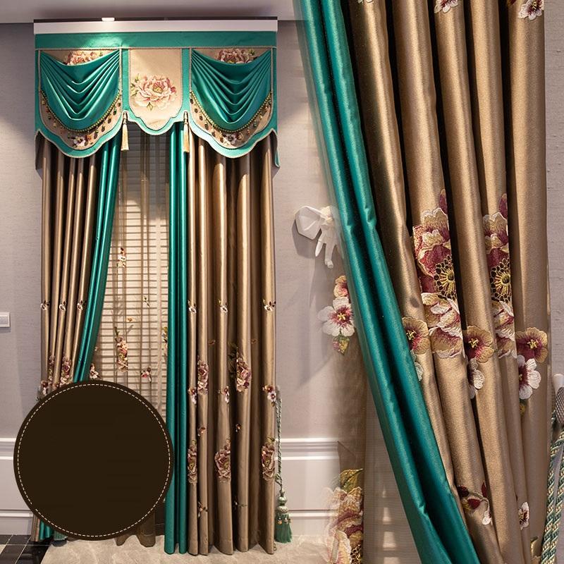 

New Chinese imitation silk embroidered curtain high grade luxury villa living room bedroom bay window finished curtain yarn, Tulle