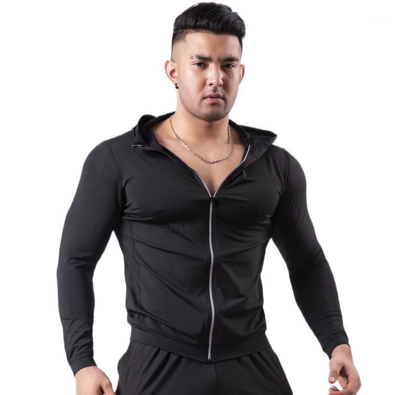

Men Sports Hooded Coat Running Outdoor Black Zipper Fitness Clothing Plus Size 0821