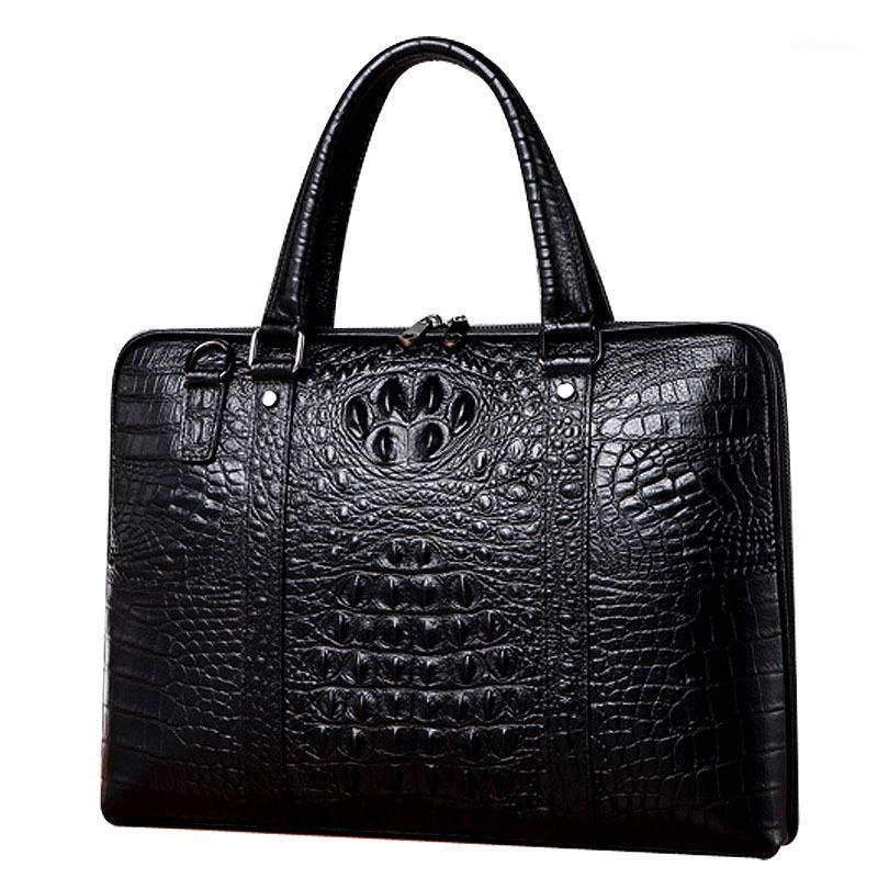 

New Cow Real Genuine Leather Business Men's Briefcase Male Briefcase Shoulder Bag Alligator Messenger Tote Computer Bag1, Black