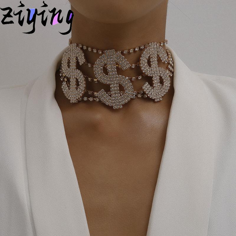 

Fashion 2020 Big Money Dollar Rhinestone Necklace Statement Choker For Women Fashion Crystal Collar Necklace Chain Party Jewelry