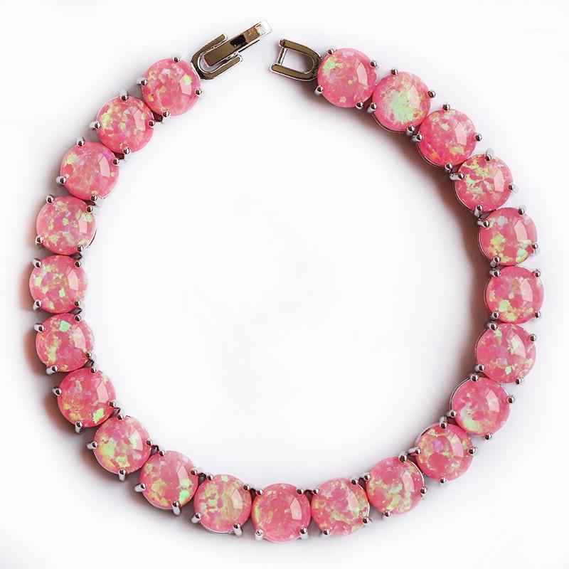 

SZ0035 Pink Opal Gem Round Charm Bracelets for Girl Brand Bracelets & Bangles Female Bijoux1