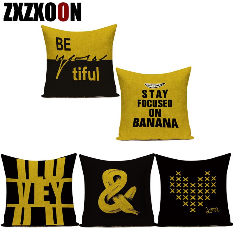 

Cotton Linen Yellow Simple Geometric Animals Letter Decorative Pillows Cushion Cover for Sofa Home Living Room Almofadas, 15