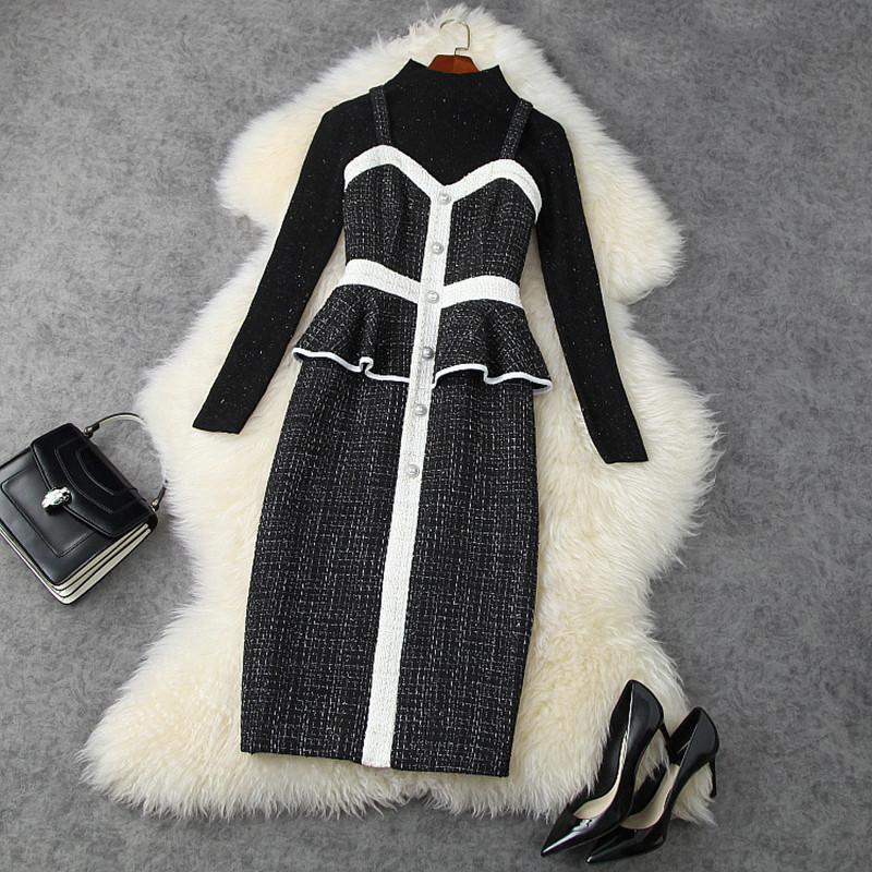 

Chic Women' Winter plaid tweed dress High quality women pencil dress C473, As picture