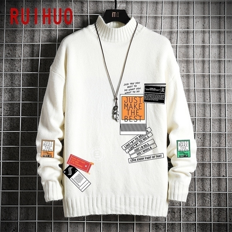 

RUIHUO Autumn Patchwork Jumper Mens Sweater Winter Clothes Mens Sweaters Pullover Men's Jumpers Korean Clothes -5XL 201126, Ink green