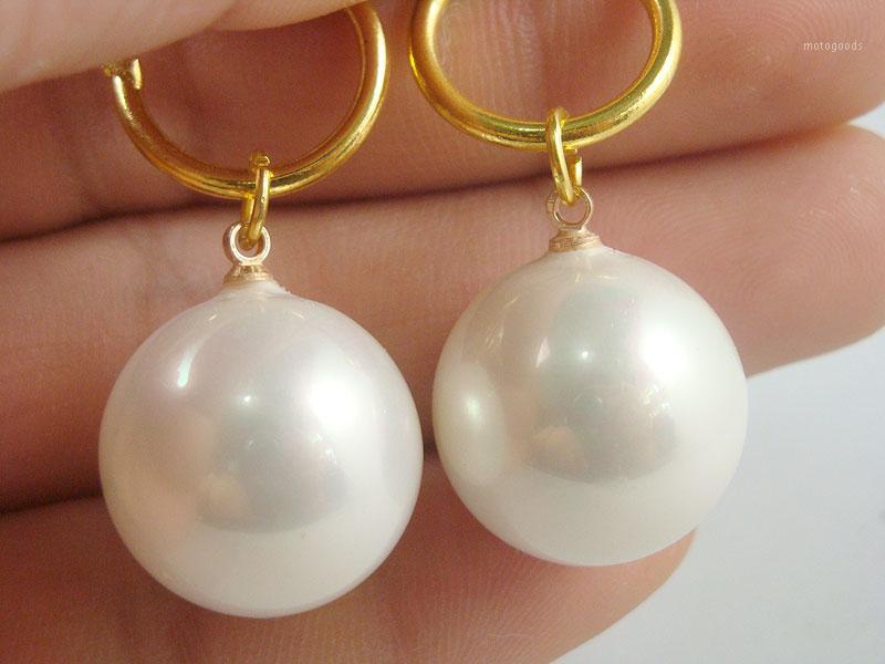 

BIG Huge White Pink Purple Black Round 20mm Sea Shell Pearl Golden Plated Earrings1