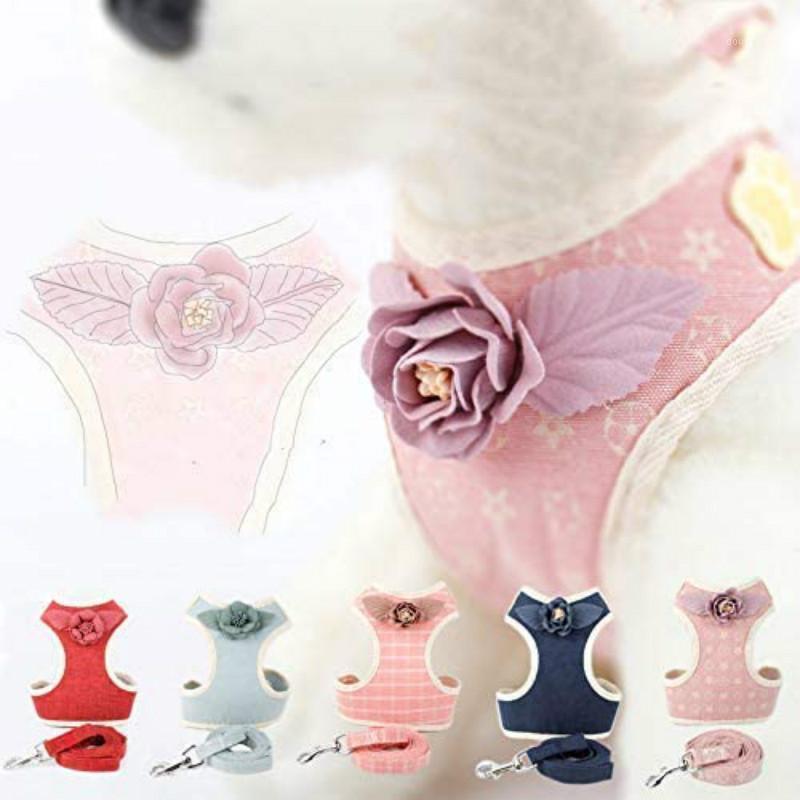 

New 6 Color Pet Harness Vest Puppies Outdoor Lead Leash Rope Flower Decor Medium Dog Small Cat Clothes Pets Vest Walking1